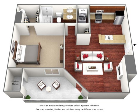 1 Bedroom 1 Bathroom Floor Plan C at The Glen Apartments, Texas, 75067
